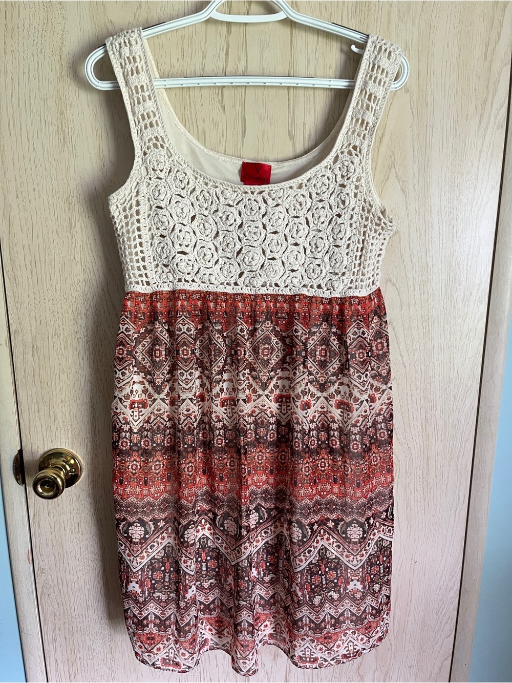 V CRISTINA Crochet Top Autumn Fall Color Brown Orange Pattern Dress XL